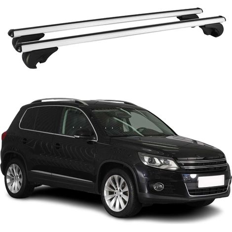 OMAC Barres de toit en aluminium pour VW Tiguan I 2007-2016 – TÜV / DIN 75302:2019 – Antivol inclus – Charge max 75 kg – 2 barres Argent (1/4)