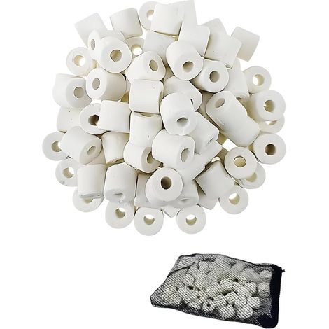500 g de média filtrant pour aquarium, tubes et anneaux en céramique, améliore efficacement le traitement de l'eau et l'aération de l'aquarium, comprend un filet filtrant (1/5)