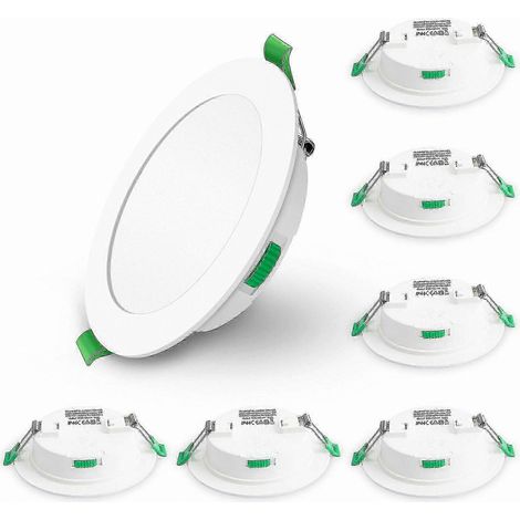 Lot de 6 spots encastrés LED ultra-minces à intensité variable, 7 W, température de couleur réglable, diamètre de découpe 67-75 mm, blanc, IP44 (1/5)