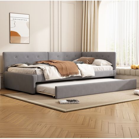 Letto singolo con letto estraibile velluto 90x200 OKMYHOME (1/5)
