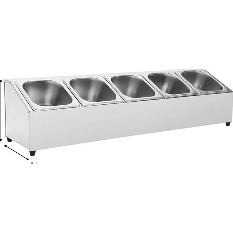 Organizador de especias, acero inoxidable con 5 compartimentos, diseño fácil de limpiar, color plata. (1/2)