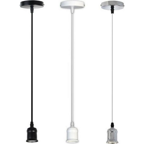 TrAdE Shop Traesio - Portalampada E27 A Sospensione Lampadario Pendente Porta Lampada 1,2 Metri E27-a - Bianco (1/2)