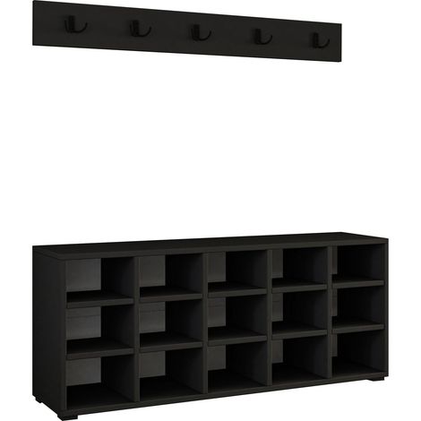 Schuhmöbel mit Garderobe aus Holz "Talu" - 120 x 30 x 52 cm - Anthrazitgrau