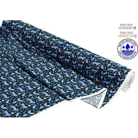 TISSUS DÉCORATIFS D'EXTÉRIEUR OXFORD - Motif animaux de la forêt sur fond noir I DR127 (1/5)