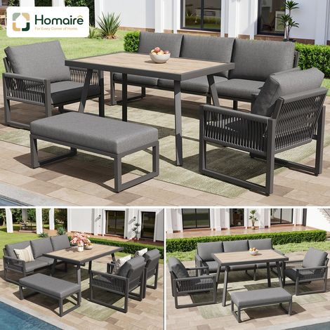 HOMAIRE Set de Salon de Jardin 6-7 Places avec Grand Table à Manger, Coussins de Qualité et Résistant aux Intempéries pour Balkon et Terrasse (1/5)