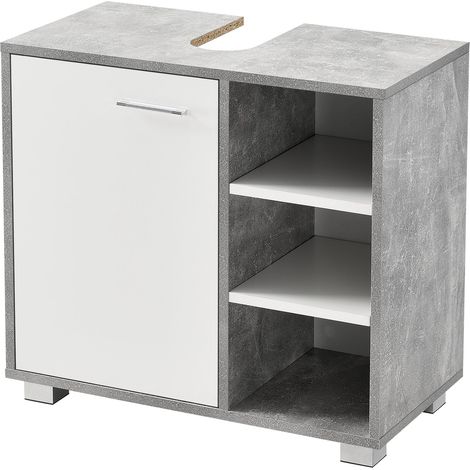 Mueble bajo lavabo de diseño para baño bajo lavabo con 3 estantes tablero de partículas de melamina 56 x 60 x 31 cm imitación cemento y blanco 030005857