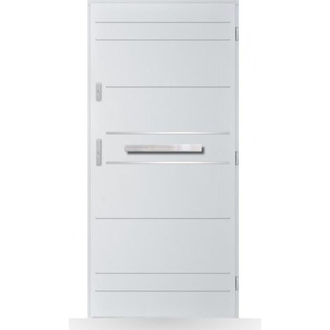 Porte d'entrée Clément 80-90-100cm en acier - Couleur: Blanc - Poussant: Droit - Dimensions: 90 cm