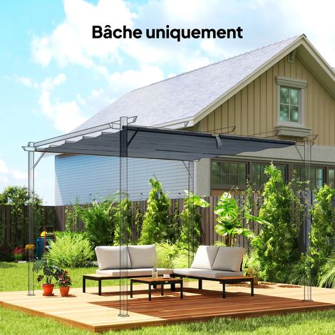 Voile d'ombrage pergola 3x3 m, bâche rétractable en polyester 180g/m², protection solaire anti-UV 30+, gris anthracite, toile imperméable pour terrasse et jardin (1/5)