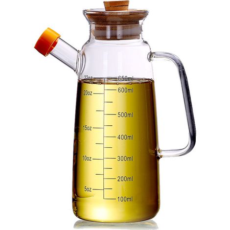 Shangfeng Glasölflasche mit Bambusdeckel, hitzebeständig und auslaufsicher. Geeignet für Öl, Essig und Würzmittel und korrosionsbeständig. (1/5)