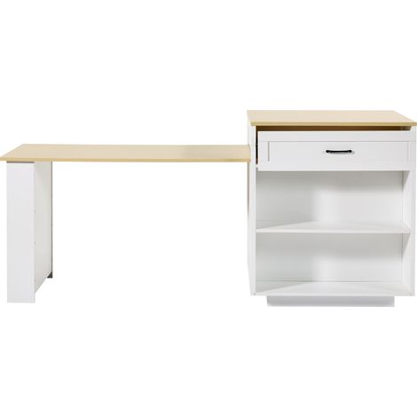 Ausziehbare Kücheninsel aus weißem MDF mit Stauraum 202 x 70 x 93,5 cm (1/5)
