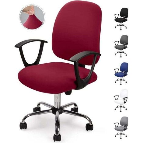 Housse de chaise de bureau ((Rouge, 2pcs)), housse de chaise amovible, style minimaliste moderne universel, housse de chaise de bureau pivotante, fauteuil de chaise pivotante - pas de chaise (1/5)