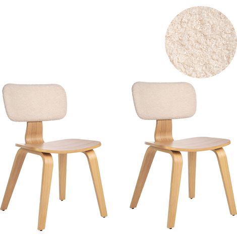 Conjunto de 2 sillas de comedor estilo retro asiento tapizado bouclé madera clara y beige Lucinda (1/5)