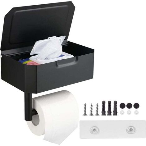 Porte-papier toilette avec boîte à lingettes humides, porte-rouleau de papier toilette en acier inoxydable pour montage mural à coller ou à percer dans la cuisine et la salle de bain (1/3)