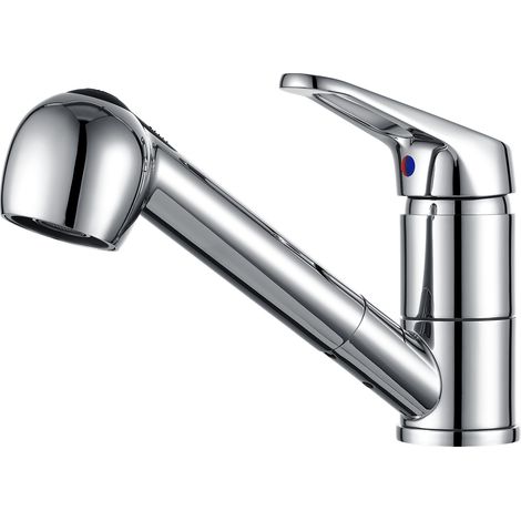 Grifo de Cocina Extraíble Cromado, Auralum Grifo de Fregadero Giratorio a 360º Grifo Cocina con ducha extraíble 70cm, Monomando Grifería de Mezclador con 2 modos de Rociador (1/5)