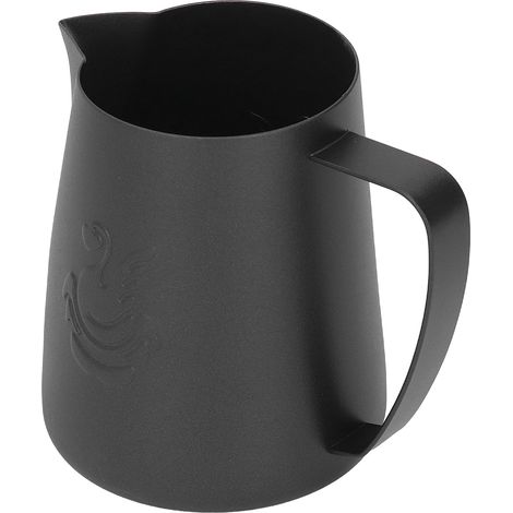 Milchkännchen (420 ml), spitzer Ausguss, Edelstahl 304, schwarz, ideal für Latte Art (1/5)