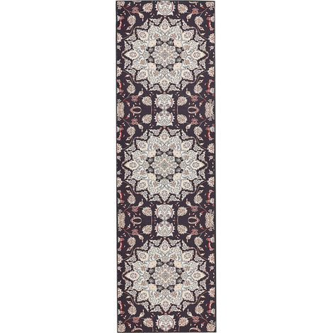 Tappeto per corridoio con motivo orientale 60 x 200 cm Tappeto antiscivolo per pavimenti nero e beige Aritas
