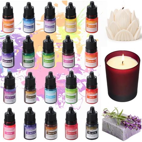 20 Couleurs Colorant Bougie, Pigments de Couleur pour Poudre de Coulée pour Fabrication Bougie, Kit Savon, Ciment, Résine Époxy, Plâtre de Béton, 5 ml Chacun (1/5)