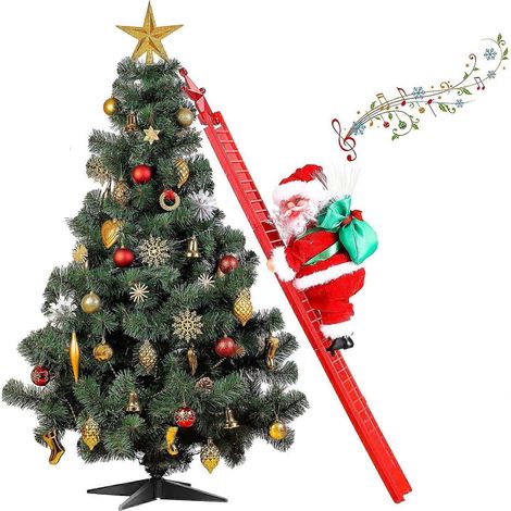 Père Noël électrique grimpant, décoration de Noël créative avec musique et lumière LED, peluche Père Noël grimpant (échelle, 56 cm) (1/5)