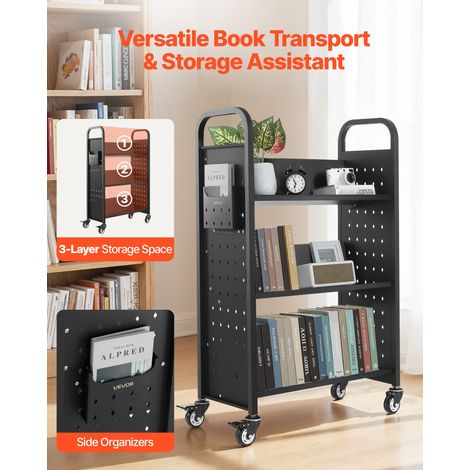 Chariot à Livres, Capacité de Charge 150 kg, Chariot de Bibliothèque, 77 x 38 x 122 cm, Étagère de Rangement Livres Simple Face en… (1/5)
