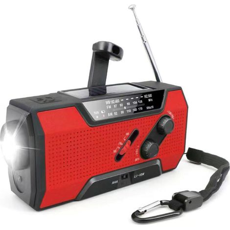 Radio de emergencia con batería externa integrada de 2000 mAh - Radio portátil - Radio con dinamo - Radio de emergencia con dinamo solar - Roja (1/2)
