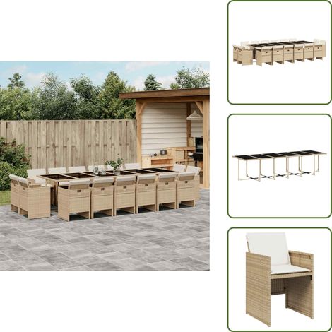 Ensemble à manger de jardin et coussins 17 pcs beige - Meubles De Jardin - Salon De Jardin - Set De Jardin - Résine Tressée - Mobilier D'extérieur (1/5)