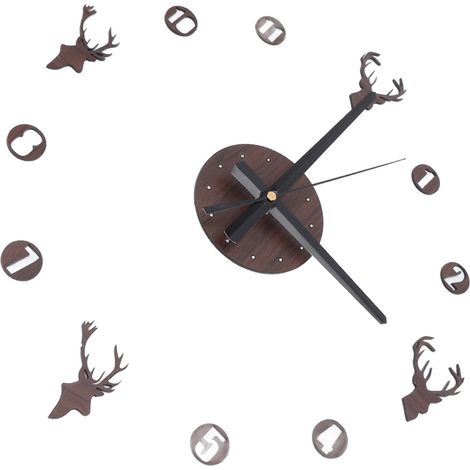Horloge murale sans cadre avec motif de tête de cerf (effet 3D), auto-adhésive, silencieuse, pour salon, chambre et bureau. (1/5)