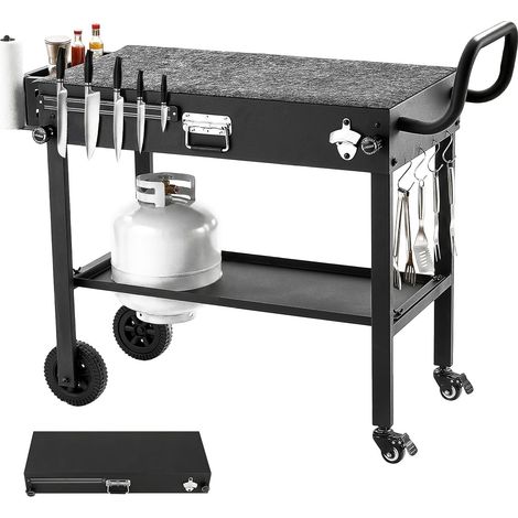 Chariot de barbecue extérieur, table de cuisson pliable 787 x 432 mm avec porte-serviettes, roues, support magnétique, table de préparation BBQ pour pique-nique, cuisine, cour (1/5)