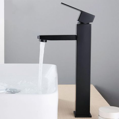 Robinet de lavabo, 30 cm, inox 304, noir, monocommande, monotrou (1/5)