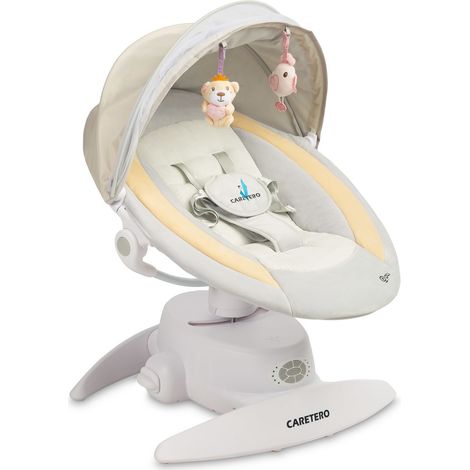 Transat bébé Opti beige – Siège pivotant 360° – Inclinaison réglable – Protection moustiquaire – 3 modes de balancement – 5 vitesses – Caretero