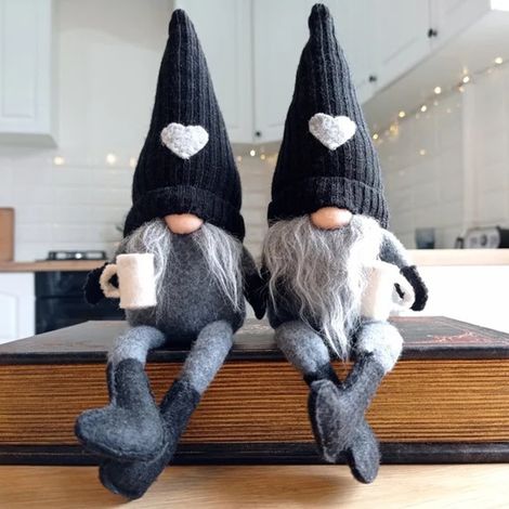 Gnome - Plush Doll - Knitted Heart Hat - Coffee Mug Design - 40 cm - Home Christmas Decoration - 1 Piece (1/5)