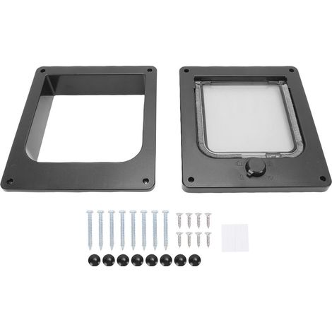 Chatière pour animaux de compagnie, 4 modes d'ouverture, avec seuil surélevé en ABS résistant aux intempéries, pour usage intérieur et extérieur, convient aux animaux jusqu'à 11,3 kg, couleur noire (1/5)