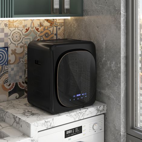 Sèche-linge avec désinfection UV, design compact, capacité 4 kg, acier inoxydable, noir