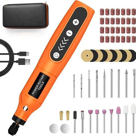 3,7-V-Akku-Multifunktions-Mini-Bohrschrauber, 5 Geschwindigkeiten, umfangreiches Zubehör – integrierte LED-Leuchte – DIY-Set für Anfänger (1/4)
