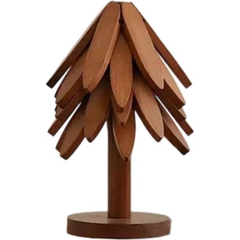 Dessous de plat en bois sapin de Noël pliable isolant ensemble pour plats chauds bols tasses couleur noyer (1/5)
