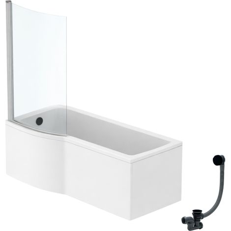 Pack baignoire bain douche 170 x 80 cm gauche IDEAL STANDARD Connect Air + tablier + pare bain fixe + vidage Noir mat