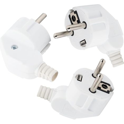 Paquet de 3 fiches, fiches de contact protégées en caoutchouc, fiches 250 V (16 A), fiches coudées, prises de courant extérieures étanches, idéales pour les chantiers de construction extérieurs, comme