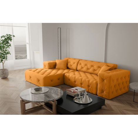 Ecksofa Designersofa CHANTAL in Stoff Opera Velvet Gelb Ottomane Links (1/5)