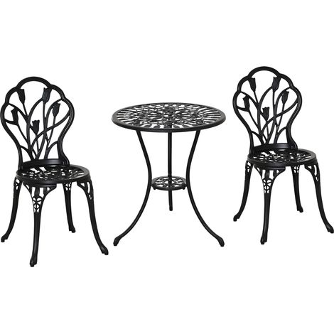 Ensemble de salle à manger pour 2 personnes, mobilier de balcon : 1 table + 2 chaises, aluminium, noir (1/5)