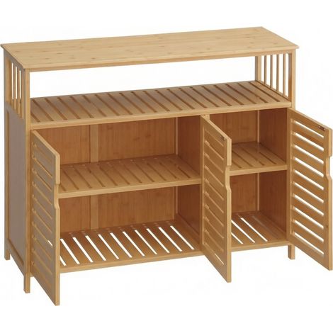 Aparador de bambú con puertas de lamas 100 x 35 x 82 cm color natural HOMVRA (1/4)