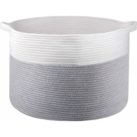 Cesta grande de cuerda de algodón de 21 x 21 x 14 cm, cesta decorativa tejida, cesta para la ropa sucia, mantas, juguetes, toallas, cesta infantil con asa. (1/4)