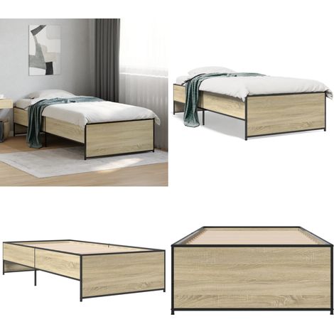 Bettgestell Sonoma-Eiche 75x190 cm Holzwerkstoff und Metall - Holzbettfassungen - Bettrahmen - Doppelbett - Einzelbett - Sommer Eichen Möbel - Home & Living (1/5)