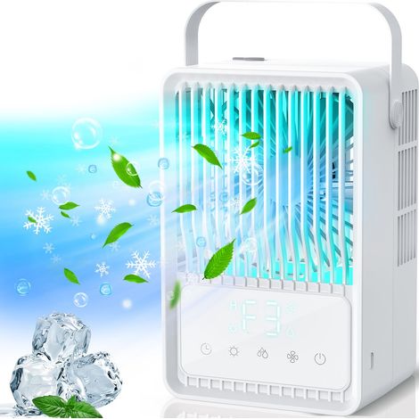 Ventilateur Rafraîchisseur d'Air Portable USB, Brumisateur 3 Vitesses avec 2 Modes de Brume, Minuterie 1-8 h, LED 7 Couleurs, Mini Refroidisseur pour Bureau Chambre Camping (1/5)