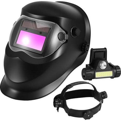 Maschera per saldatura, casco per saldatura ad energia solare con regolazione automatica dell'oscuramento montata sulla testa, sensore ad alta sensibilità, con 4 sensori d'arco e ampia gamma di tonali (1/5)