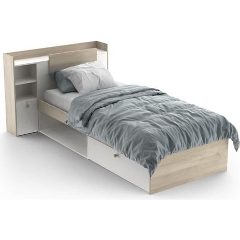 Lit enfant 90x190/200 avec rangements – Décor chêne et blanc – Structure robuste – Fabrication française – Demeyere (1/5)