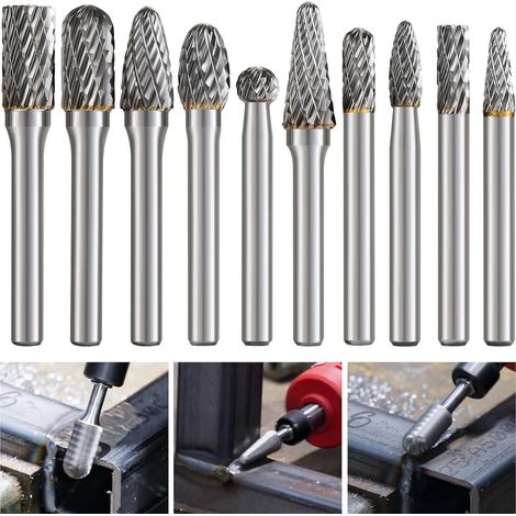 Jeu de Fraises Rotatives Carbure de Tungstène Die Grinder Bit 6mm Gravure Rotatif Burres, Accessoires de Meulage pour Métal,Fraises pour Meuleuse,Outils de Perçage pour Découpe, Ébavurage, Sculpture (1/5)