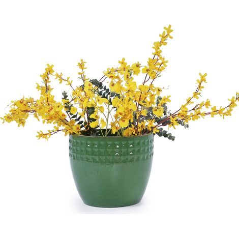 Pot de fleurs en céramique antique vert brillant avec trou de drainage, intérieur et extérieur, pour plantes et fleurs, grand format 49 x 49 x 44,5 cm – CHICFURN (1/5)