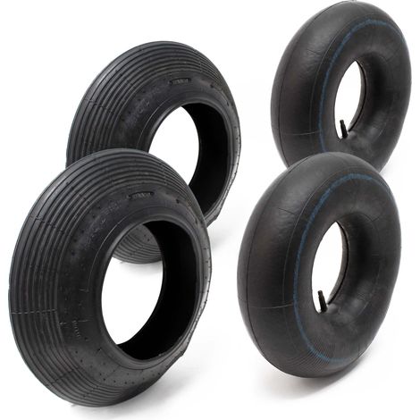 Set 2x cámaras aire 2x cubiertas rueda carretilla 4.00-8 Válvula TR13 Jardinería Construcción