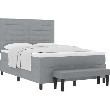 Cama tipo Box Spring con cabecera Gris Claro 140 x 190 cm tela