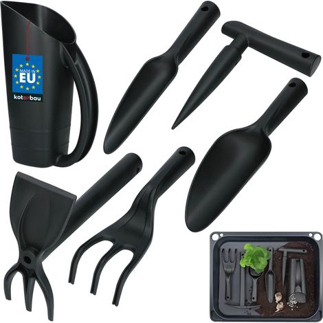 KOTARBAU® Outillage de Jardin, Kit Jardinage, PVC, Noir, 6 pièces, Pelle de Jardin, Râteau à Main, Binette Double, Arrosoir, Plantoir, Outils Jardinage Potager