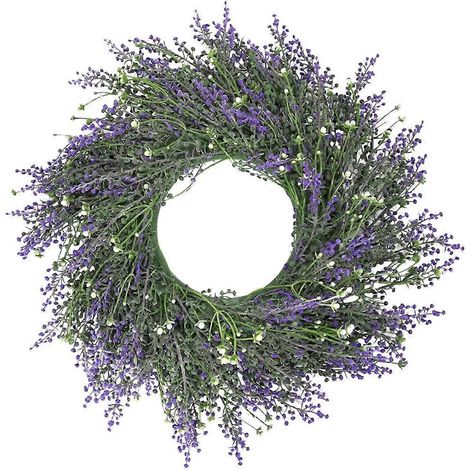 Couronne de lavande artificielle de 45 cm (18 pouces) avec feuilles violettes, idéale pour décorer une porte d'entrée, un mur ou une fenêtre lors d'une fête.-Spiderwort (1/5)